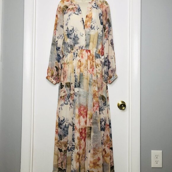 ZARA Women Floral Printed Midi Dress Size L Watercolor Artsy Beachy Blogger Fav - Picture 6 of 15